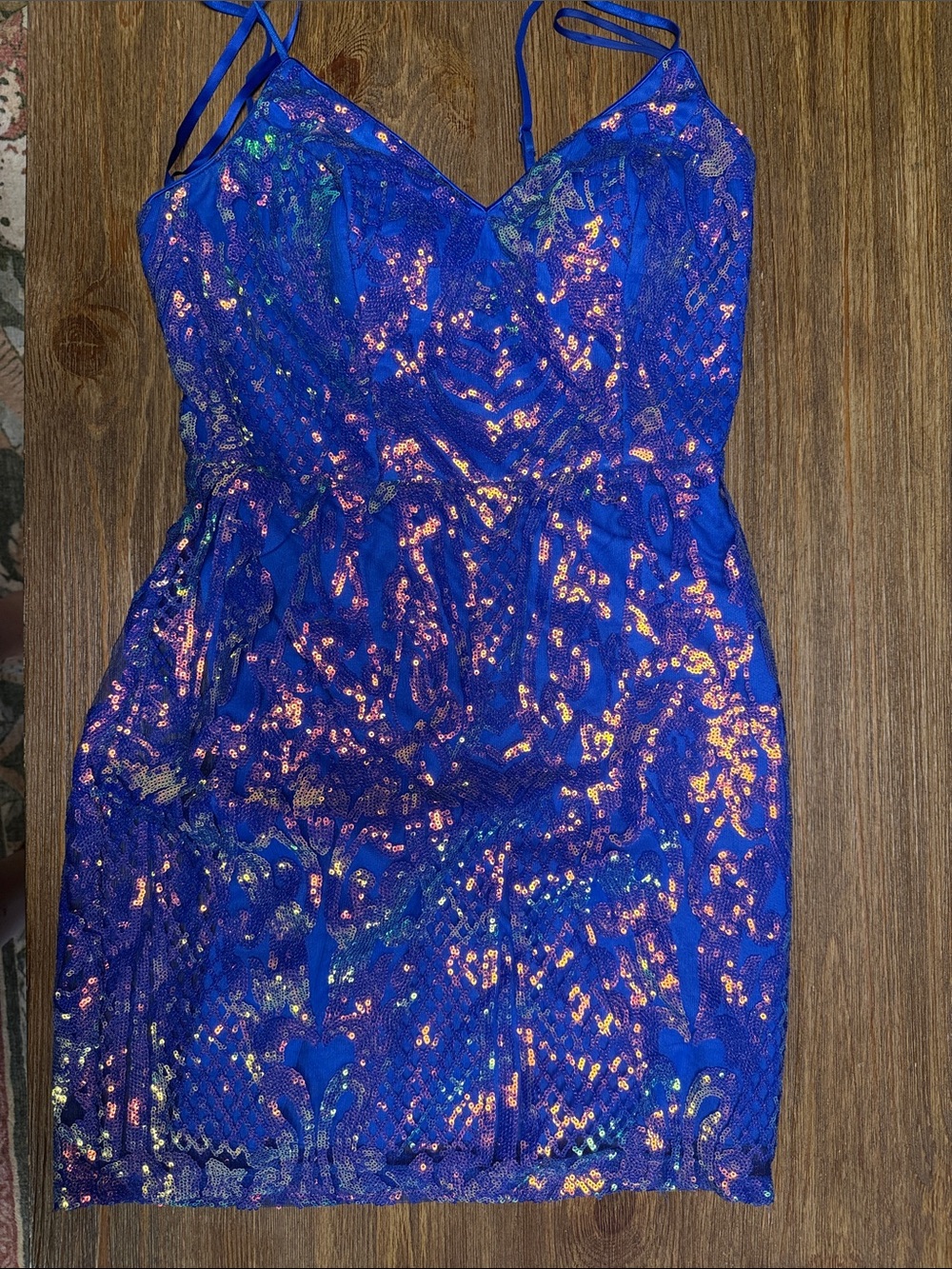 Iridescent Blue Sequin Slip Mini Dress - Women's Party Dress